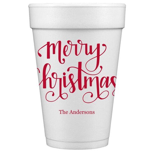 Hand Lettered Merry Christmas Styrofoam Cups